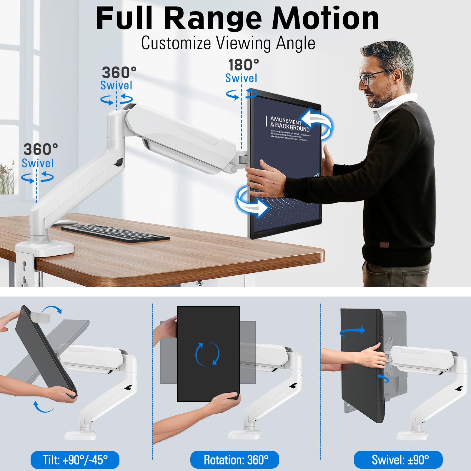 Mountup Single Monitor Desk Mount, Adjustable Gas Spring Monitor Arm, Support Max 32 Inch, 4.4 17.6Lbs Screen, Computer Monitor